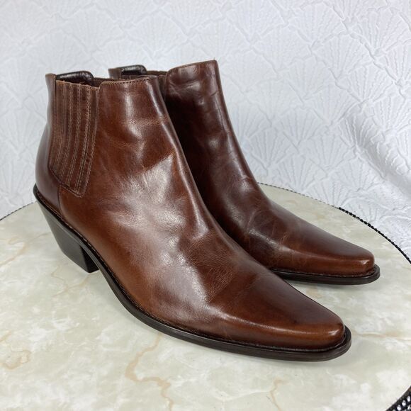 Matisse Ankle Boots Womens Sz 7 Dark Brown Leather Pointe Toe Block Heel Booties - Picture 2 of 12